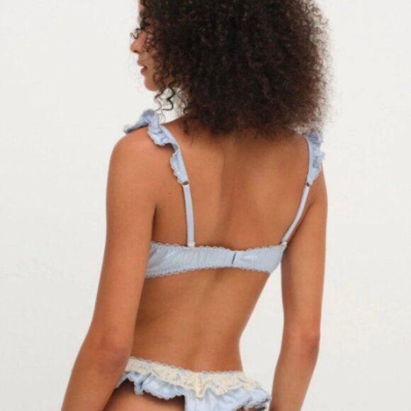 New! For Love And Lemons Blue Sweetheart Satin Lace Underwire Bra 1403 - Picture 8 of 10